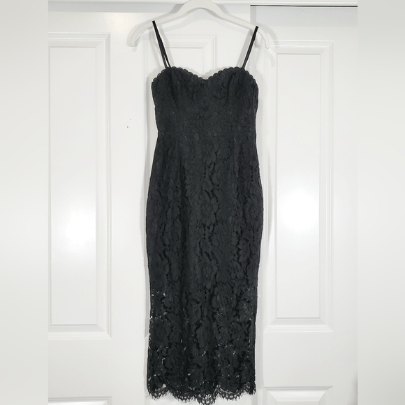Hello Molly Messing with Me Black Lace Sweetheart Neck Sheer Skirt Midi Dress XS - Picture 2 of 15